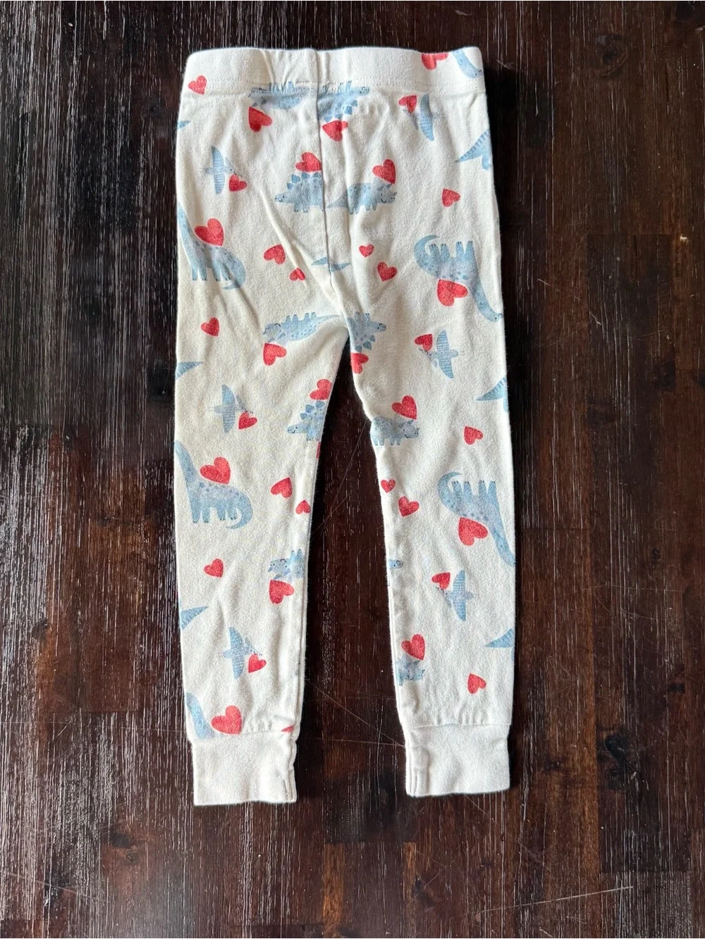 Old Navy Cream Long-Sleeve Dinosaur Pajama Set with Red Hearts